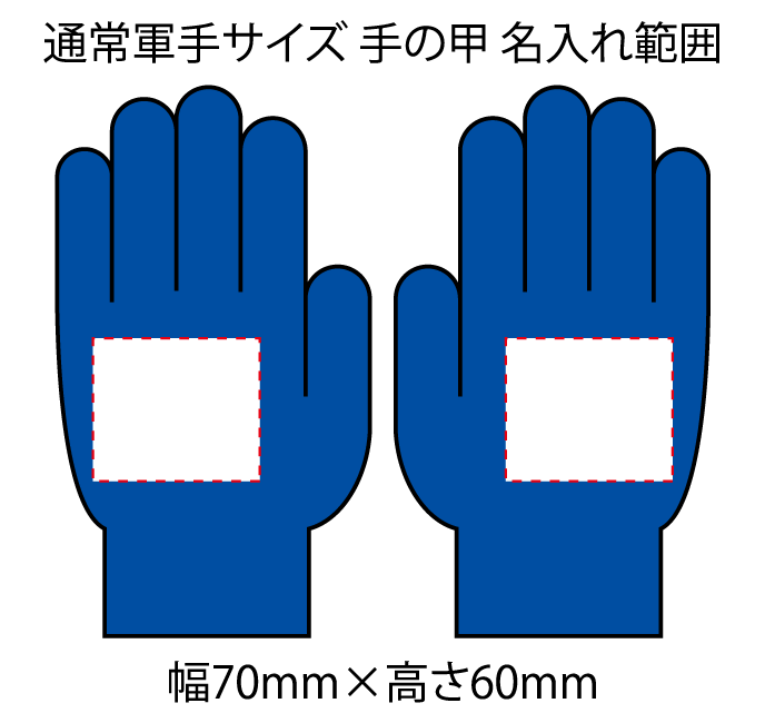 通常軍手サイズの印刷範囲